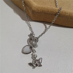 Heart pendant pearl chain necklace - Y2k Empire