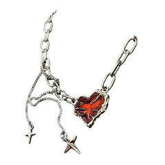 Heart-shaped stone pendant chain necklace - Y2k Empire