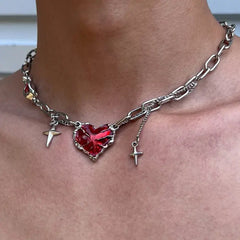 Heart-shaped stone pendant chain necklace - Y2k Empire