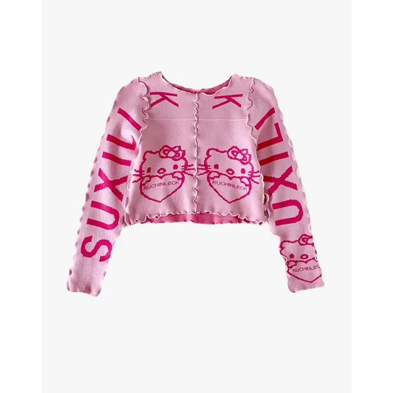 Hello kitty y2k cropped sweater - Y2k Empire