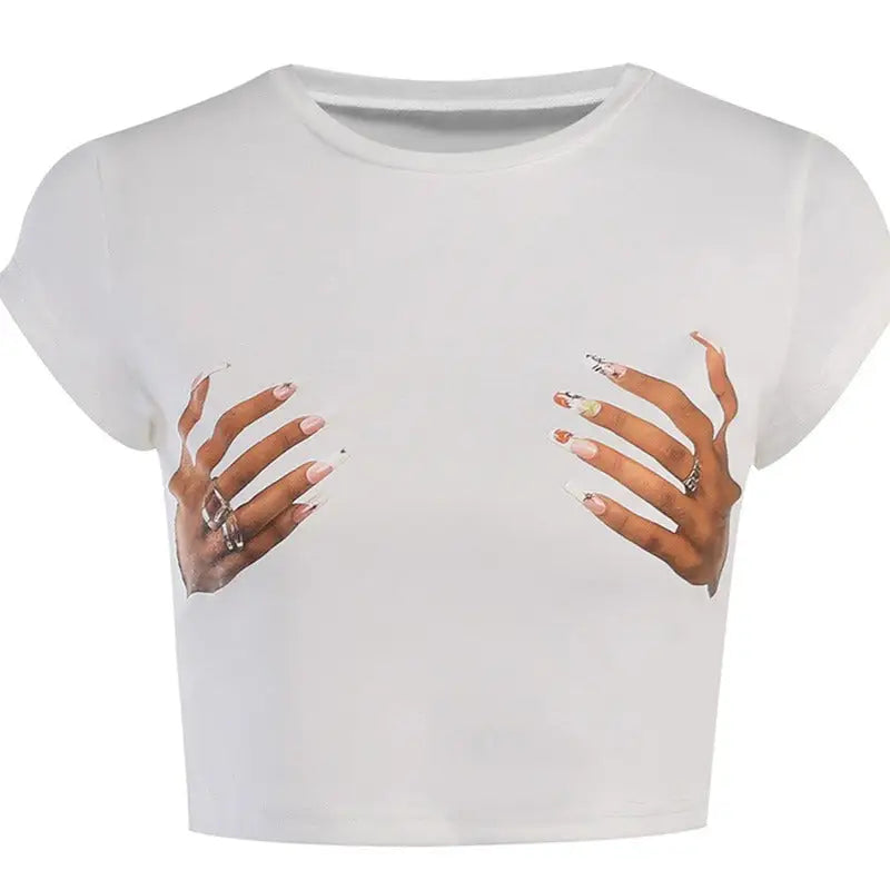 Holding hands print crop top - Y2k Empire