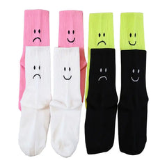 Indie happy & sad face print socks - Y2k Empire