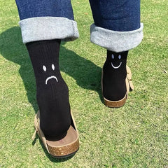 Indie happy & sad face print socks - Y2k Empire