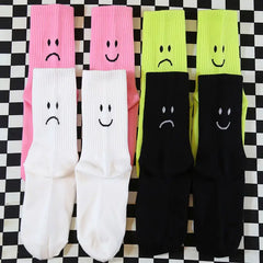 Indie happy & sad face print socks - Y2k Empire