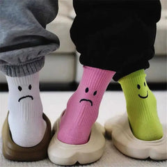 Indie happy & sad face print socks - Y2k Empire