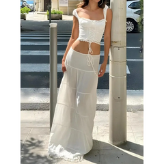 Lace-up crop top & maxi skirt set for elegant summer style - Y2k Empire