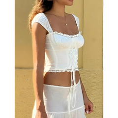 Lace-up crop top & maxi skirt set for elegant summer style - Y2k Empire