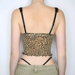 Leopard mesh lace tie-front top - Y2k Empire