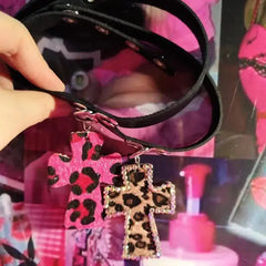 Leopard print cross choker: y2k revival - Y2k Empire