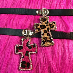 Leopard print cross choker: y2k revival - Y2k Empire