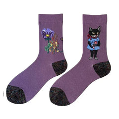 Lisa blackpink purple cat and flower print socks - Y2k Empire