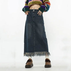 Lond denim fringe skirt - vintage y2k style - Y2k Empire