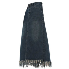 Lond denim fringe skirt - vintage y2k style - Y2k Empire