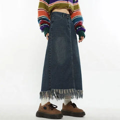 Lond denim fringe skirt - vintage y2k style - Y2k Empire