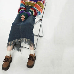 Lond denim fringe skirt - vintage y2k style - Y2k Empire