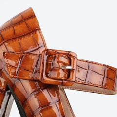 Luxury crocodile textured square toe heels - Y2k Empire