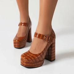 Luxury crocodile textured square toe heels - Y2k Empire