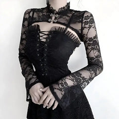 Nocturnal elegance lace-up top - Y2k Empire