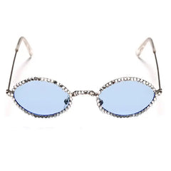 Oval frame sunglasses with rhinestone trim - Y2k Empire