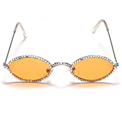 Oval frame sunglasses with rhinestone trim - Y2k Empire