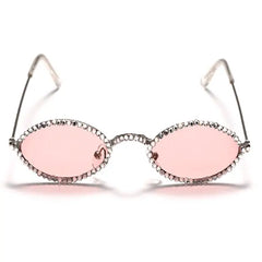 Oval frame sunglasses with rhinestone trim - Y2k Empire