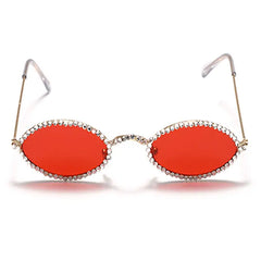 Oval frame sunglasses with rhinestone trim - Y2k Empire