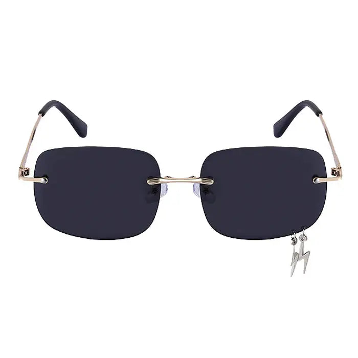 Oversized frame sunglasses with lightning charm - Y2k Empire