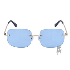 Oversized frame sunglasses with lightning charm - Y2k Empire