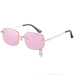 Oversized frame sunglasses with lightning charm - Y2k Empire