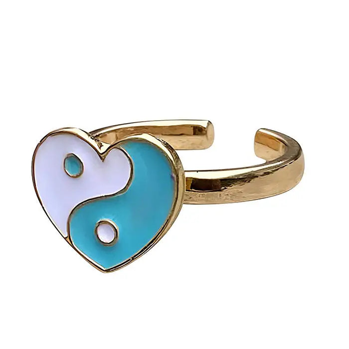 Pastel green heart yin yang spinning anxiety ring - Y2k Empire