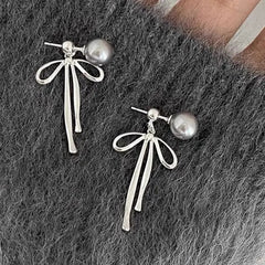 Pearl bow pendant earrings - Y2k Empire