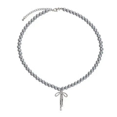 Pearl bow pendant necklace - Y2k Empire