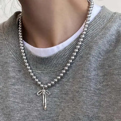 Pearl bow pendant necklace - Y2k Empire