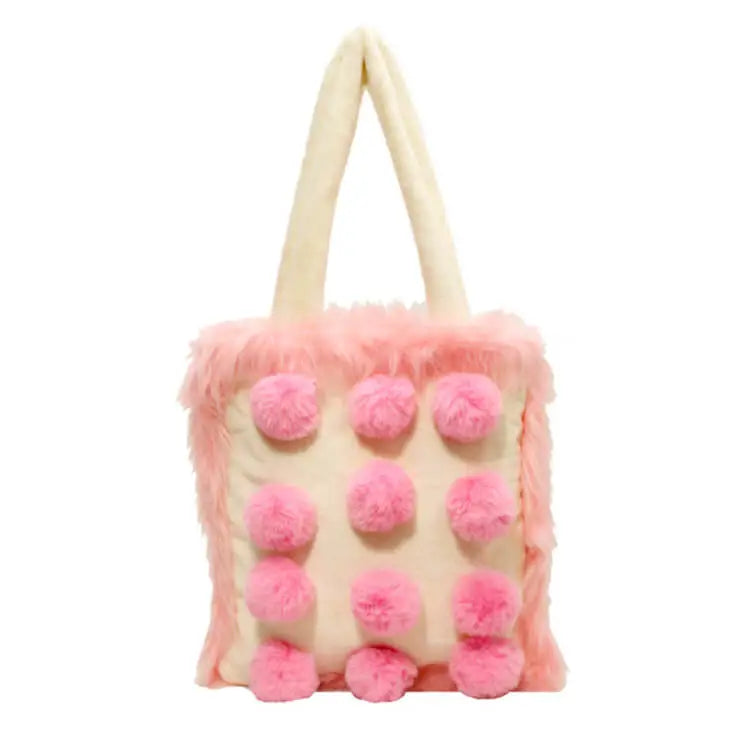 Pink pom pom soft girl bag - Y2k Empire