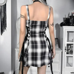 Plaid lace-up mini dress - Y2k Empire