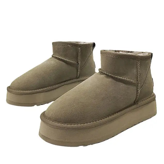 Platform sheepskin vegan leather boots - Y2k Empire