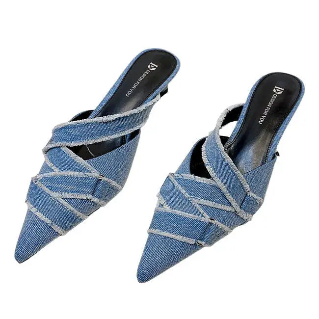 Pointed toe y2k denim mules - Y2k Empire