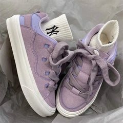 Purple vegan leather skater sneakers - Y2k Empire