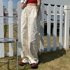 Red heart wide leg vintage pants - Y2k Empire