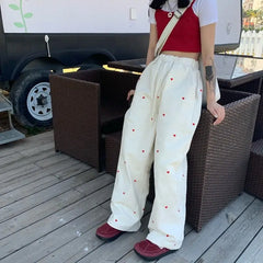 Red heart wide leg vintage pants - Y2k Empire