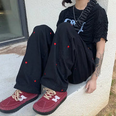 Red heart wide leg vintage pants - Y2k Empire