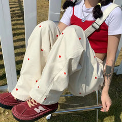 Red heart wide leg vintage pants - Y2k Empire