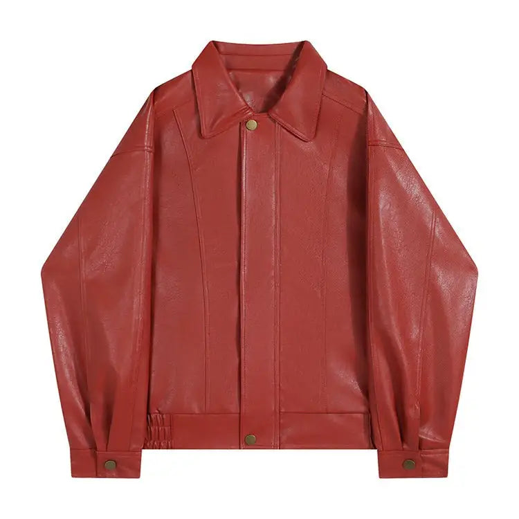 Red leather grunge bomber jacket - Y2k Empire