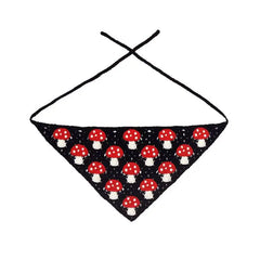 Red mushroom print crochet bandana with adjustable string ties - Y2k Empire