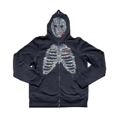 Rhinestone skull y2k hoodie - Y2k Empire