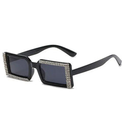 Rhinestone-trimmed rectangle lens sunglasses - Y2k Empire