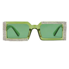 Rhinestone-trimmed rectangle lens sunglasses - Y2k Empire