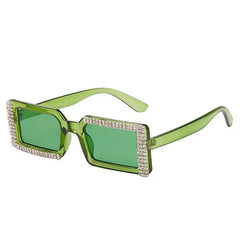 Rhinestone-trimmed rectangle lens sunglasses - Y2k Empire