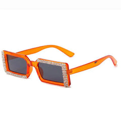 Rhinestone-trimmed rectangle lens sunglasses - Y2k Empire