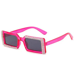 Rhinestone-trimmed rectangle lens sunglasses - Y2k Empire